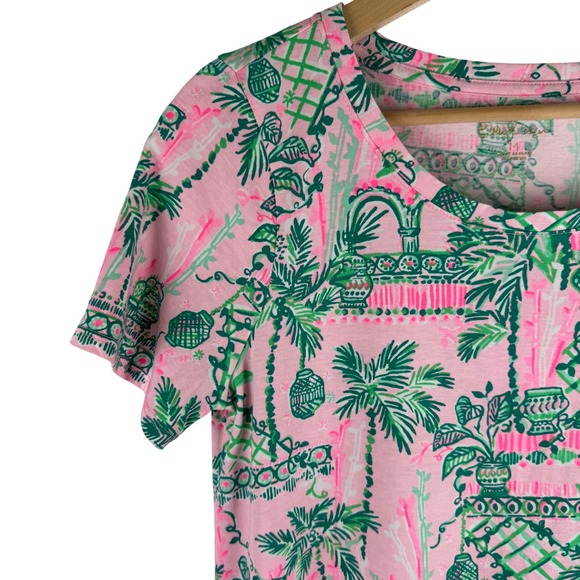Lilly Pulitzer Cody T Shirt Dress Womens M Mandevilla Pink Palm Trellis Print - Picture 11 of 11